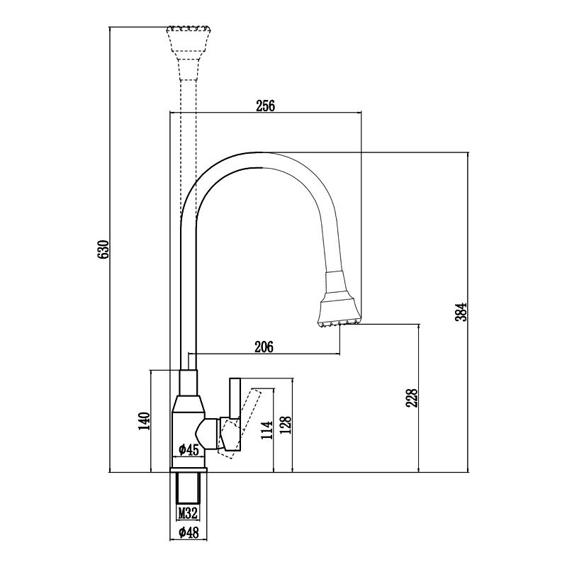 Смеситель для кухни с гибким изливом и режимом душ Fmark FS8266H-01, черный
