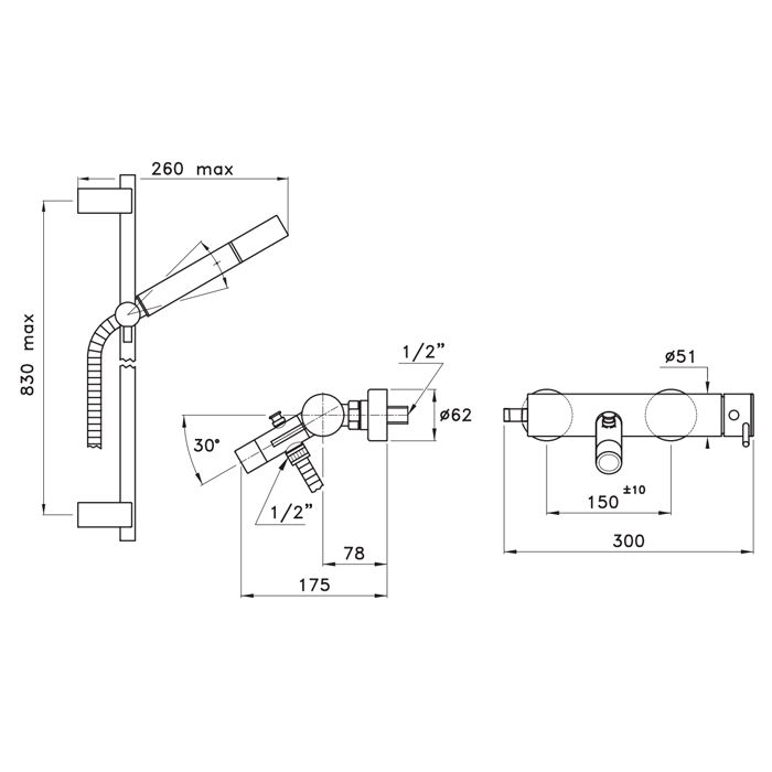 Stella Lucilla Смеситель для ванны 3267/302-6 со штангой и ручным душем, цвет: хром