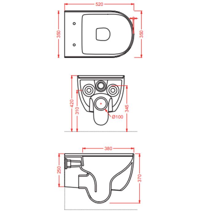 Artceram THE ONE Унитаз подвесной безободковый , 52х35, с креплениями, цвет rosso corallo