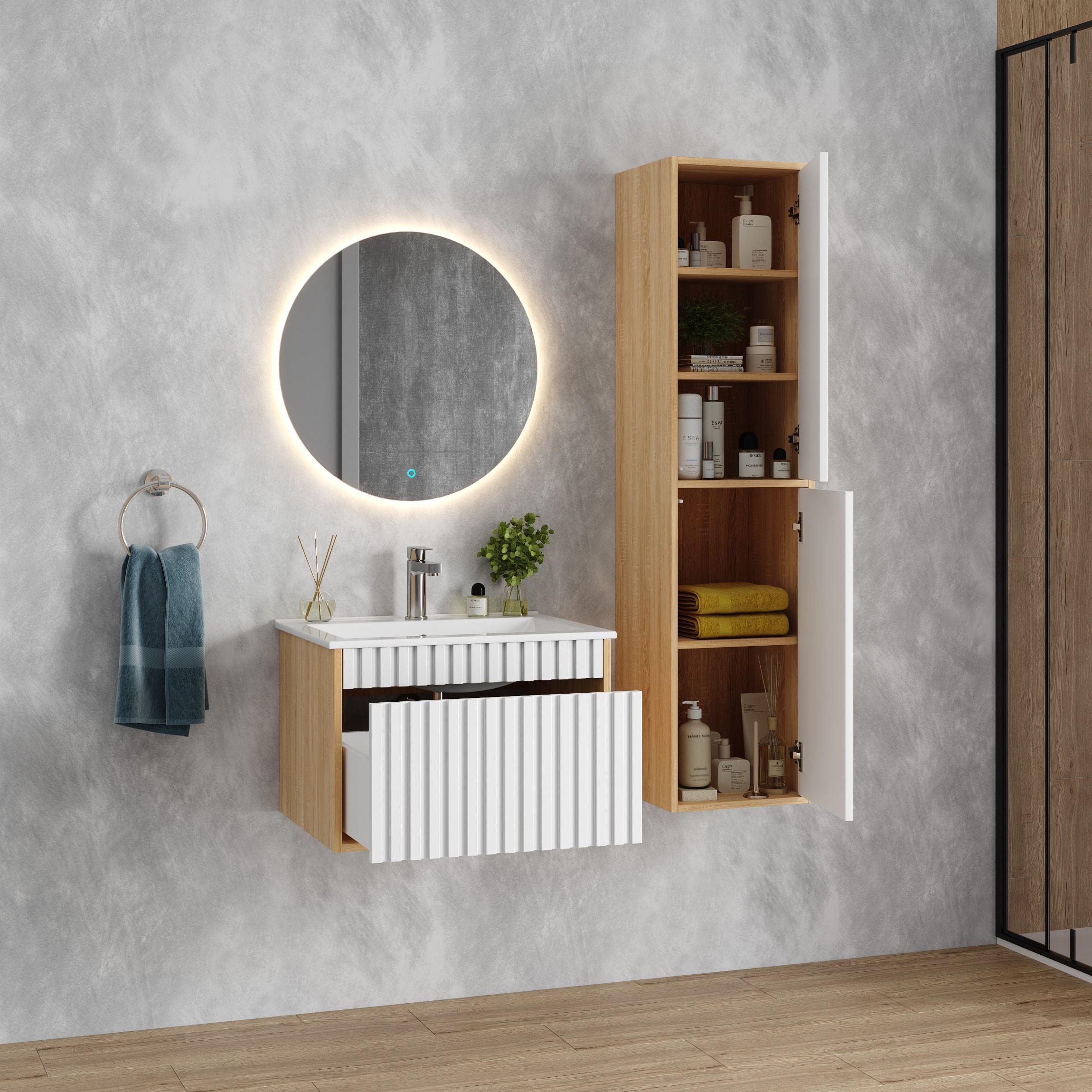 Тумба Onika Дайлер 60 подвесная белая/дуб сонома (ум. Бергамо Нова 60)