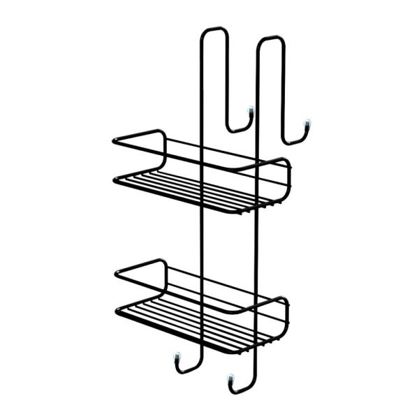 Gedy, решетка прямоугольная 2-х уровневая на душевое стекло с 2-я крючками (24х22хh49), цвет черный матовый