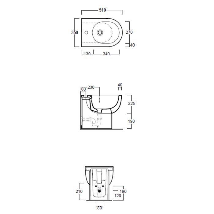 SIMAS E-LINE Биде  напольное приставное 51*35см, цвет белый