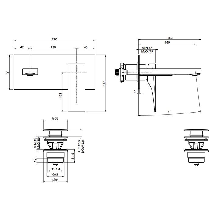 Fima Carlo Frattini Zeta Cмеситель для раковины, встраиваемый, излив: 19.9см., цвет: чёрный матовый, артикул F3971WX5NS