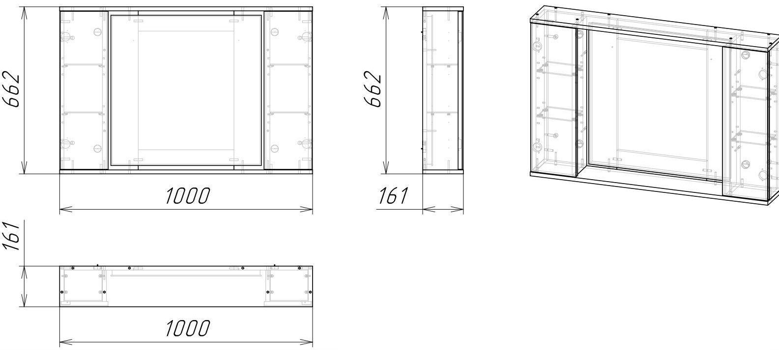 Зеркало-шкаф LED "Дэрри 100", бетон / цемент, 2 части