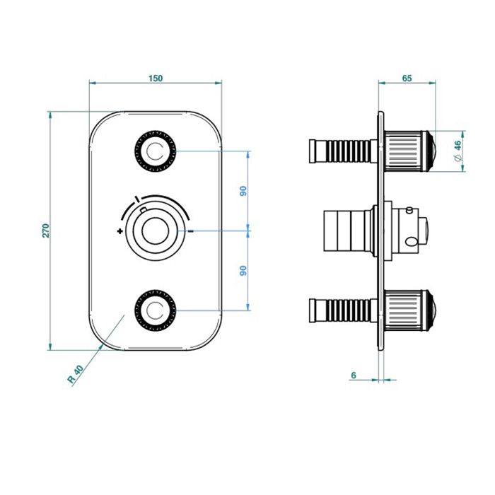 THG MALMAISON METAL Смеситель для душа встраиваемый, термостатический, с 2 запорными вентилями, внешняя часть, цвет полированное золото