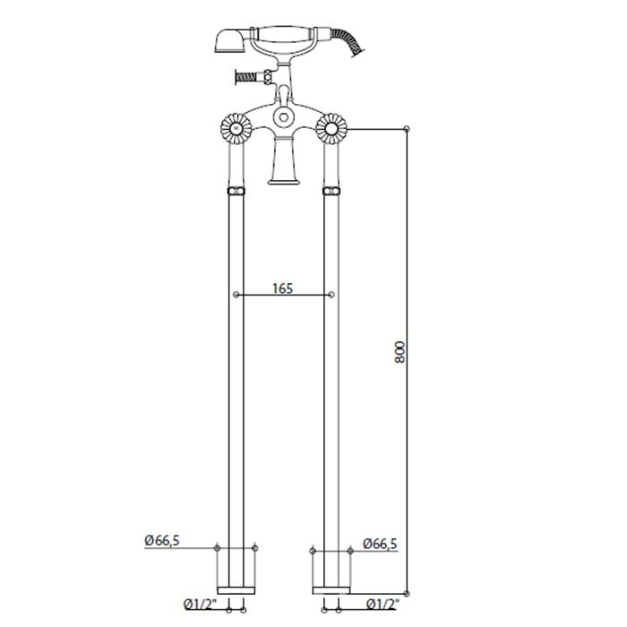 Bongio Rivoli Смеситель для ванны напольный с ножками, с ручным душем, цвет хром/cristallo 00