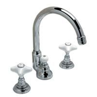 Devon&Devon WHITE ROSE Смеситель для раковины с высоким изливом на 3 отв.,с донным клапаном,цвет хром