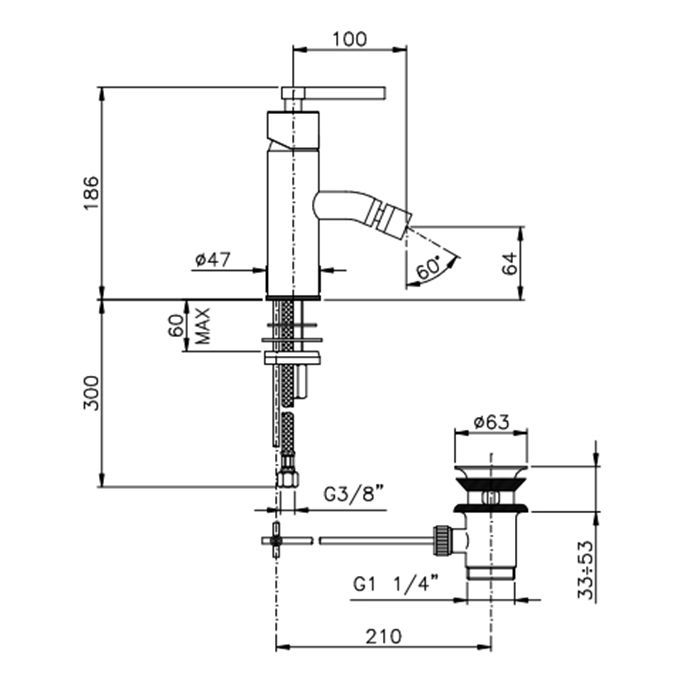Nicolazz Mac Kinley 05 Смеситель для биде на 1 отверстие, с донным клапаном, цвет: хром, артикул 3703CR29M