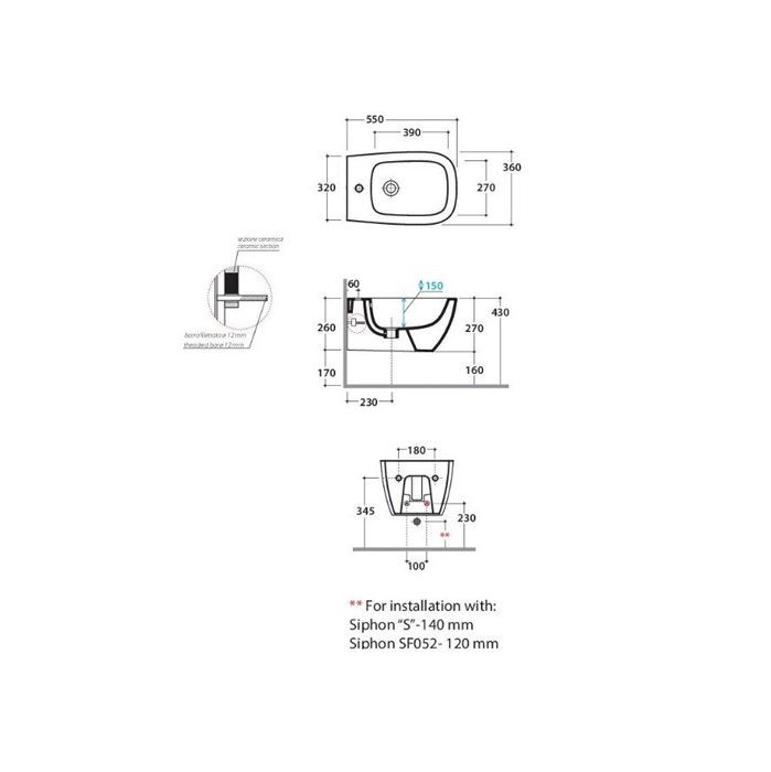 GLOBO Genesis Биде подвесное 55х36 см, с  1отв для смесителя, с креплением, цвет: Nero opaco