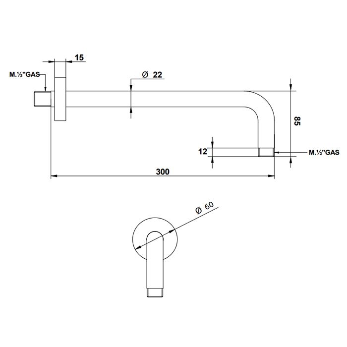 BONGIO Держатель верхнего душа 300 мм., цвет Or Francais Mat