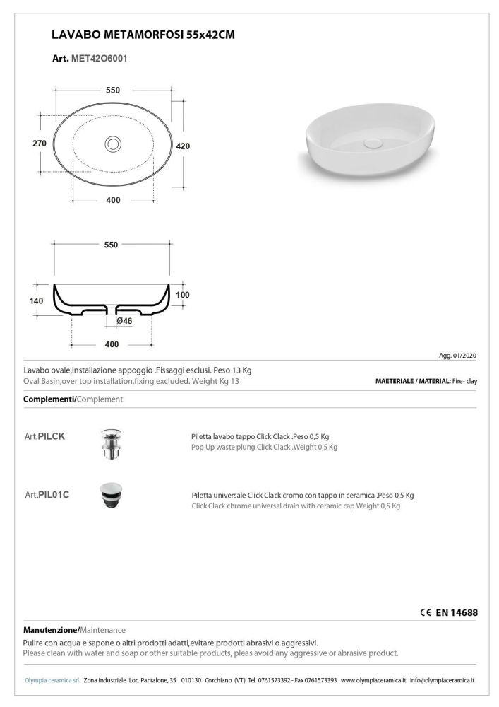 Olympia Metamorfosi, накладная овальная раковина 55x42xh14 см, с донным клапаном, цвет белый глянцевый
