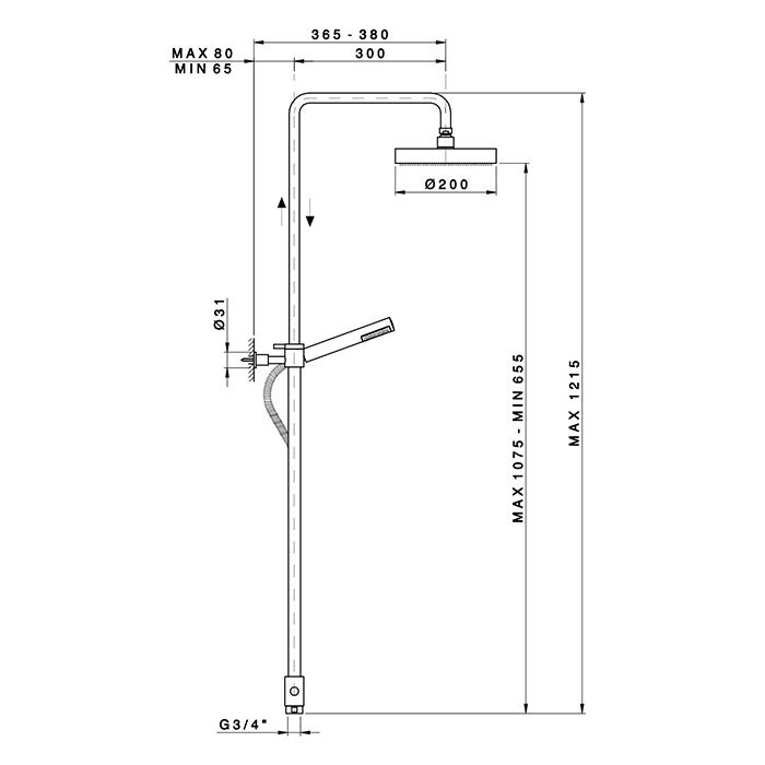 Nicolazzi Doccia Душевая стойка с верхним душем Ø 20см, с переключателем и ручным душем, цвет: натуральная латунь