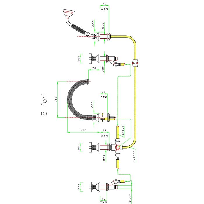 Nicolazzi Pantheon  Смеситель на борт ваныы на 5 отв, с ручной лейкой,цвет хром, артикул 5114CR