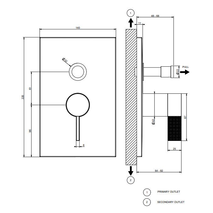GESSI  INVERSO DIAMANTATO Внешняя часть настенного смесителя на 2 выхода с перекл ванна/душ, цвет: Brass Brushed PVD