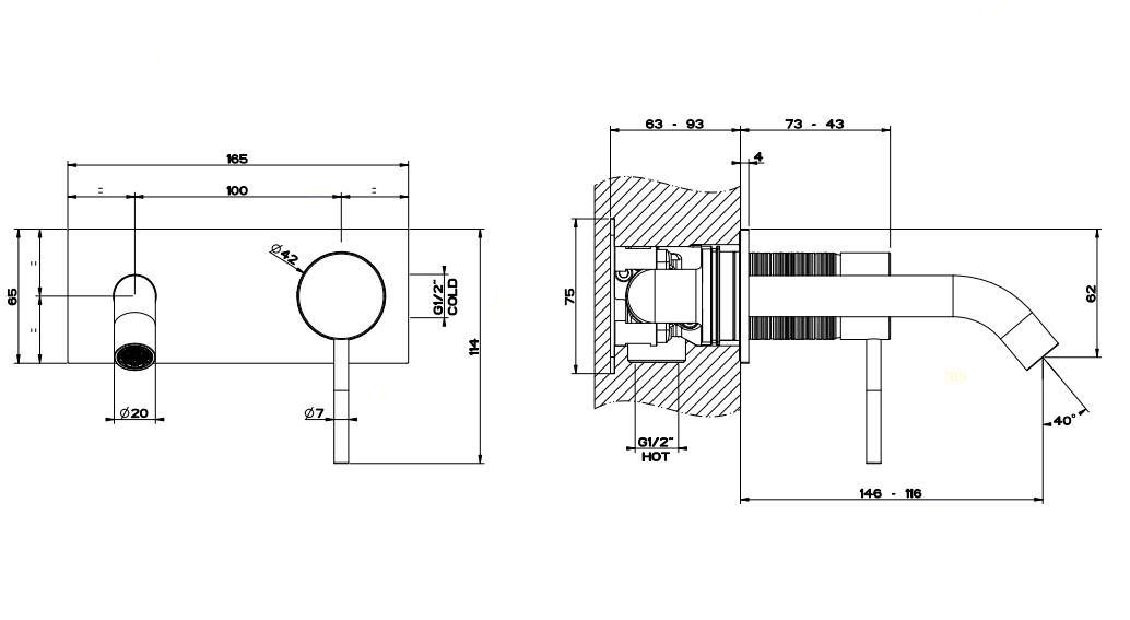 GESSI 316 Встраиваемый смеситель для раковины с изливом 200-170мм (внешняя часть), цвет: steel brushed