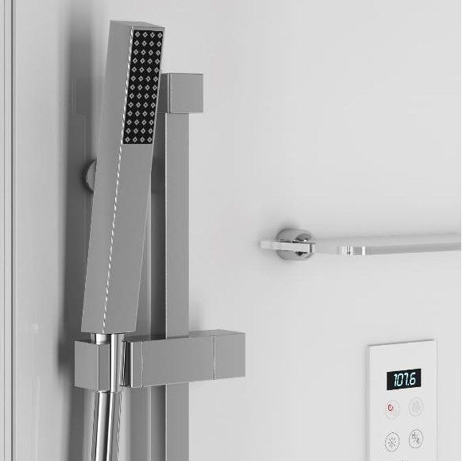 Многофункциональная душевая кабина, Jacuzzi, Bali, высота, мм-2200, глубина, мм-800, ширина, мм-1200, установка-угловая, комплектация: хаммам с ароматерапией, верхний душ, ручной душ, гидромассажные форсунки, смеситель с переключателем, цветотерапия, ауди