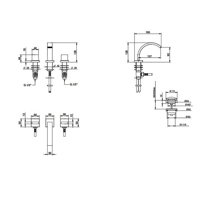 Bongio Domino Смеситель для биде на 3 отв, цвет хром
