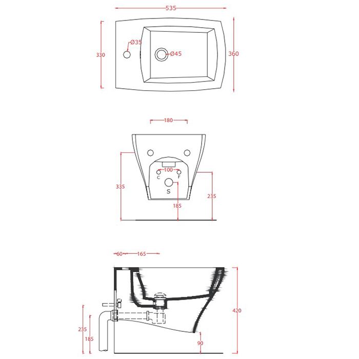 Artceram JAZZ Биде подвесное 54x36см c креплением, с 1 отв под смеситель .цвет белый матовый