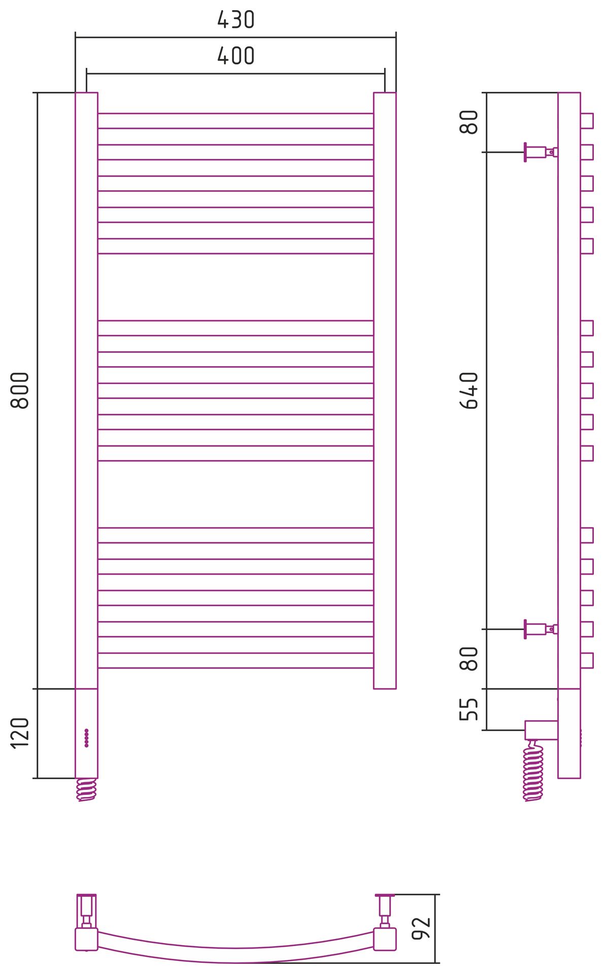 Полотенцесушитель электрический АРКУС 3.0 800х400 МЭМ левый (Тёмный титан муар)