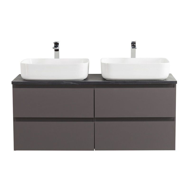 KRAFT База под раковину подвесная с фрезерованными ручк. по всей длине фасада с чет-мя выкатн. ящ., Темно-Серый Мат.,1200x455x500,KRAFT-1200-4C-SO-GSO, артикул KRAFT-1200-4C-SO-GSO