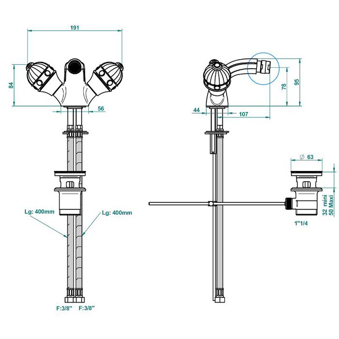 THG CHEVERNY MALACHITE Смеситель для биде на 1 отверстие, с донным клапаном, вставки малахит, цвет полированное золото