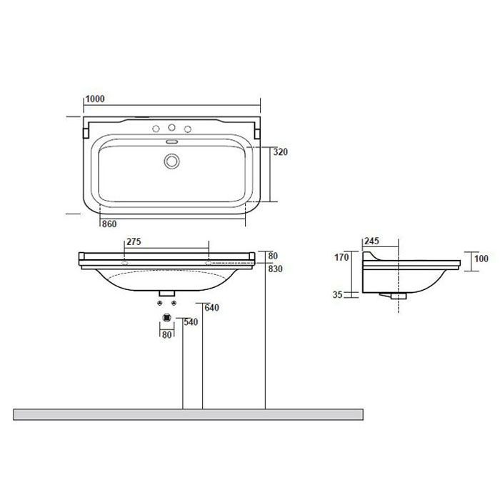 Kerasan Waldorf Раковина керамическая 100х55см, c 1 отверстием под смеситель, белая, цвет заглушки - хром