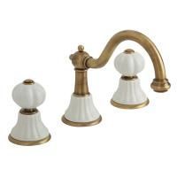 OLIVIA Смеситель для раковины на 3 отв. излив "змейка", дон.клап."click-clack", бел./бронза