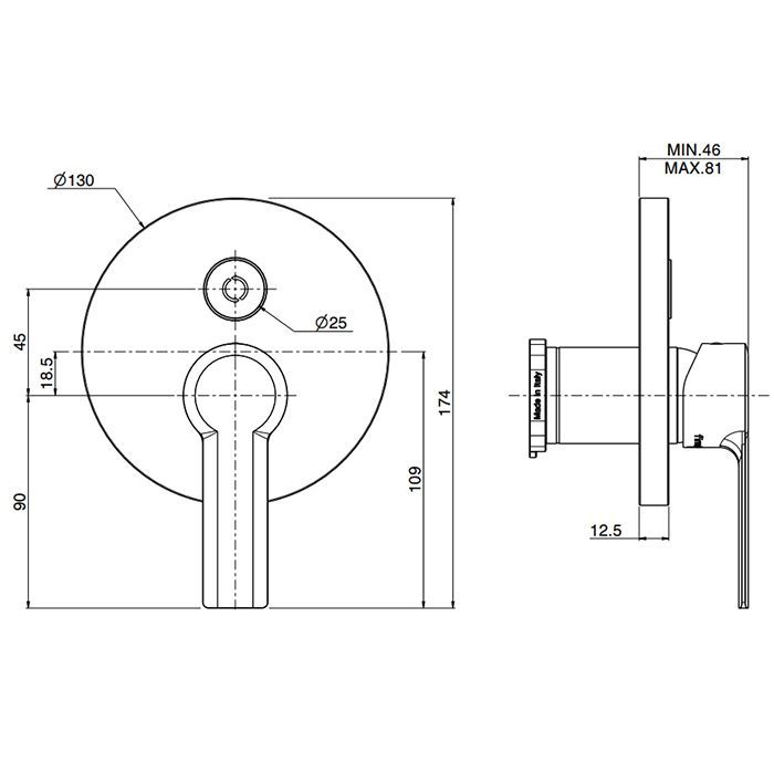 Fima Carlo Frattini Mast Смеситель для душа, встраиваемый, с переключателем на 2 потока, цвет: чёрный матовый, артикул F3139E2NS