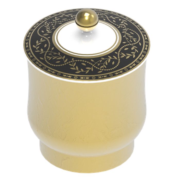 THG MARQUISE NOIR DECOR OR Китайская лакированная коробка с белой керамической крышкой Ø94 мм., small size, декор черный/золото, цвет золото