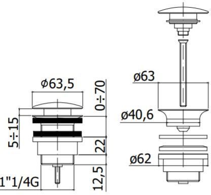 Донный клапан Paffoni ZSCA050NKNSP никель черный брашированный Донный клапан Paffoni ZSCA050NKNSP никель черный брашированный
