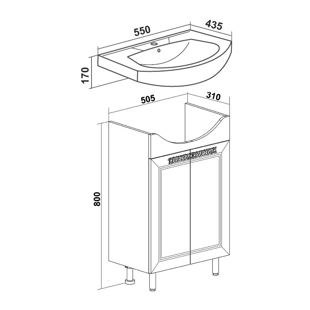 Тумба Runo Монро 55 под умывальник УТ000000175 (Элеганс 55) (00-00000457), артикул 00-00000457