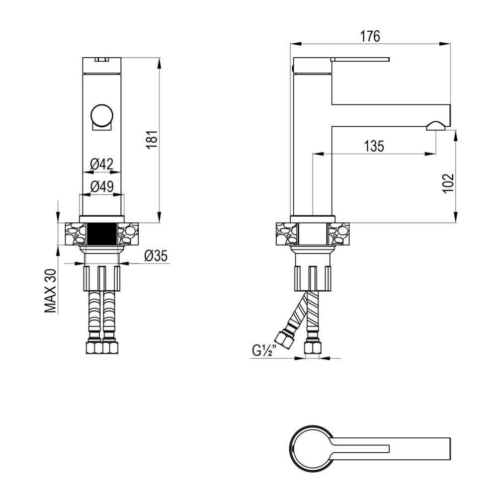 Смеситель Rossinka для раковины монолитный (RSF-1712S-SSN), артикул RSF-1712S-SSN