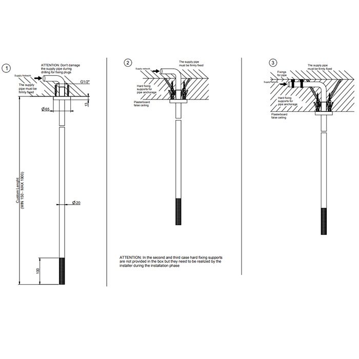 GESSI 316 Излив потолочный для удаленного управления, длина под заказ(365-1900мм), цвет: brushed black metal pvd
