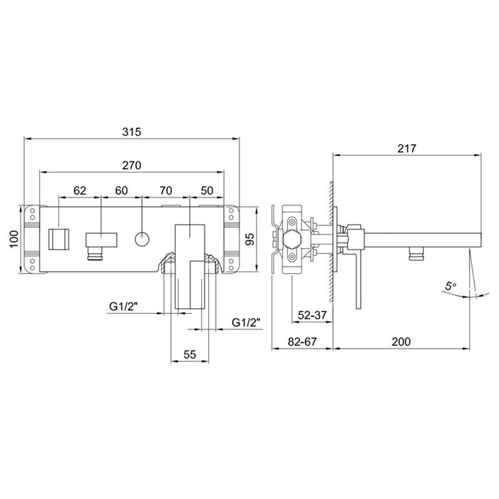 Fantini AR/38 Смеситель для ванны, встраиваемый, на 2 источника, излив 200мм, (наружняя часть), цвет: хром