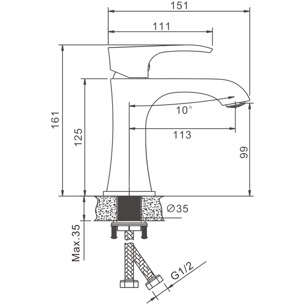 Смеситель для раковины BELZ B10507-3, оружейная сталь, артикул B10507-3