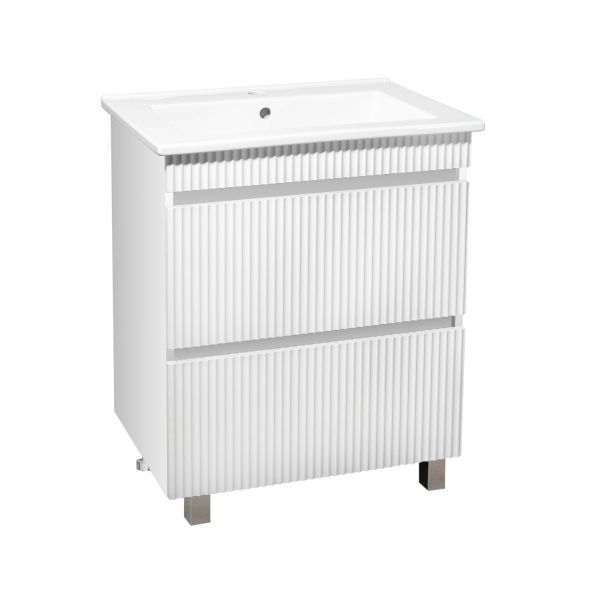 Тумба Runo Модена 65 напольная 2 ящика белая под умывальник 00-00001021 (Оскар 65) (00-00001452)