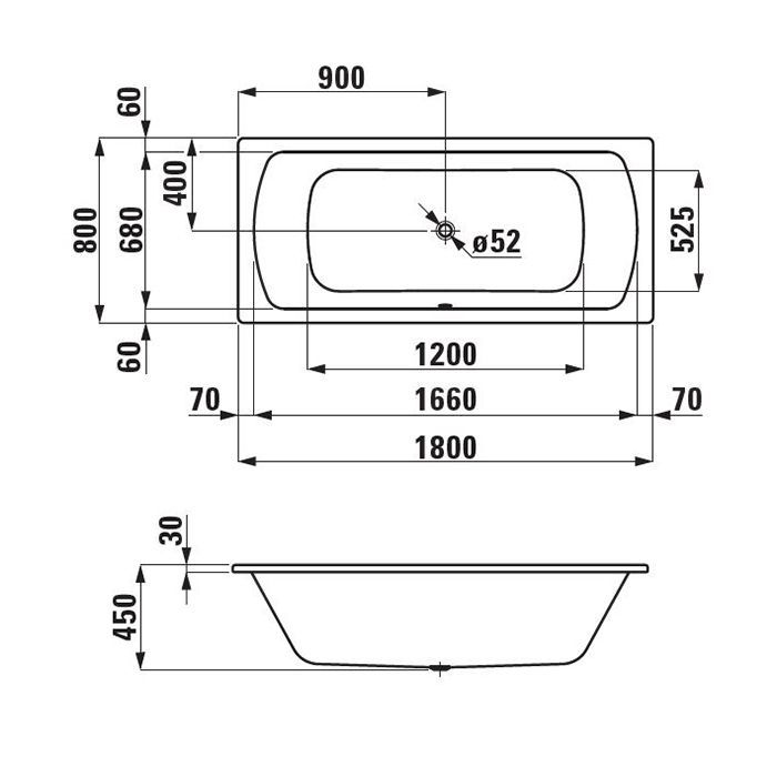 Laufen Pro Стальная ванна Pro 180х80 см, 3,5 мм, выпуск по центру, шумоизоляционное покрытие, цвет белый ЦЕНА со склада 1шт ожидаем к 26 июня)