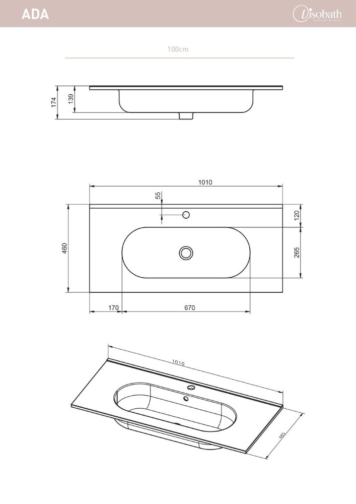 Visobath, керамическая раковина Ada 100 см, цвет белый глянцевый, артикул 83806