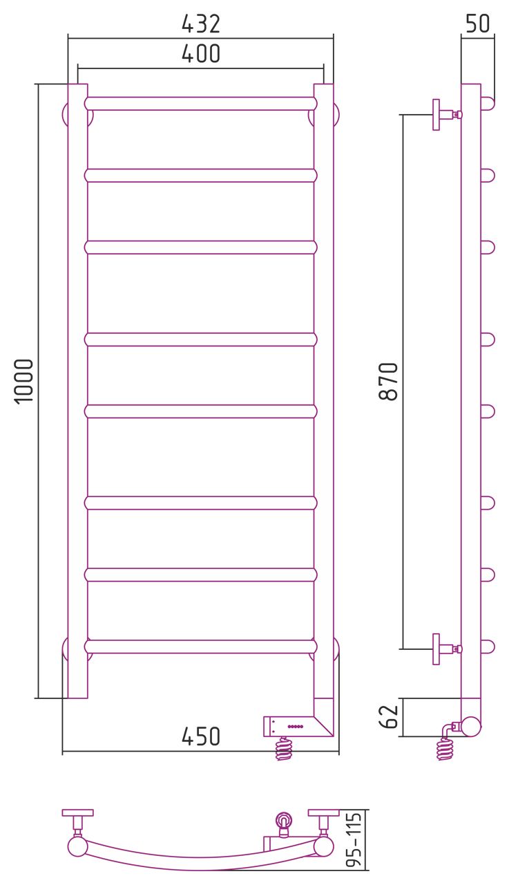 Полотенцесушитель электрический "ГАЛАНТ 2.0" 1000х400 / МЭМ правый (БЕЛЫЙ)
