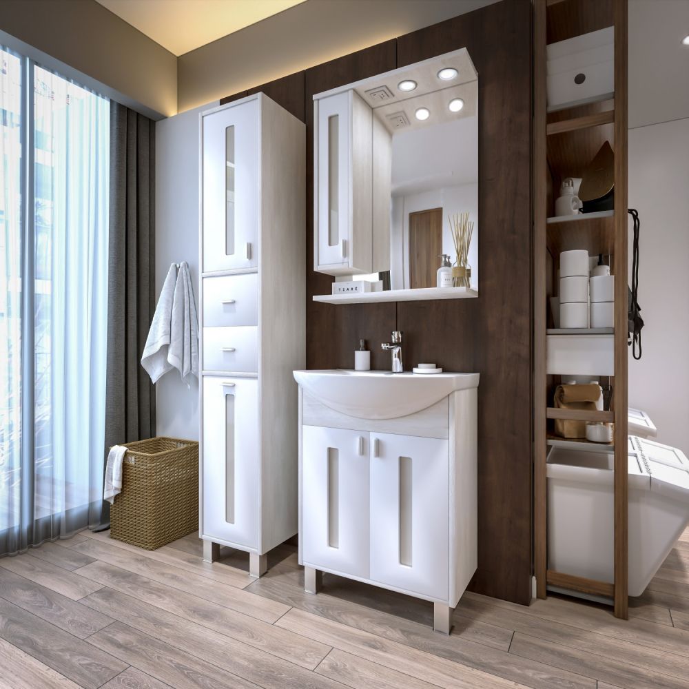 Зеркало со шкафом Бриклаер БАЛИ 62 см левое, светлая лиственница/белый, артикул 4627125411991