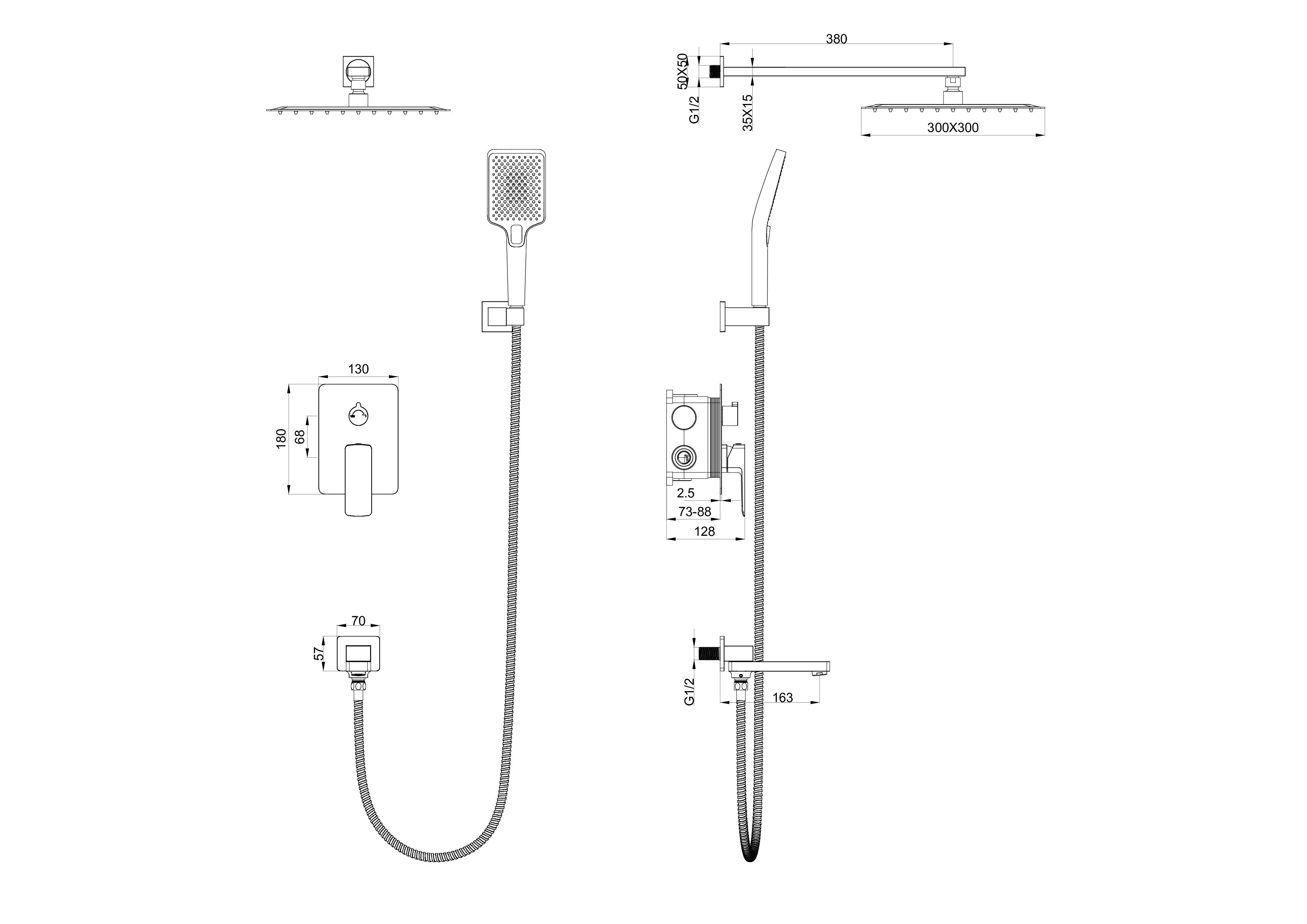 Душевая система встраиваемая WONZON & WOGHAND EDGE, Хром (WW-88939003-CR)