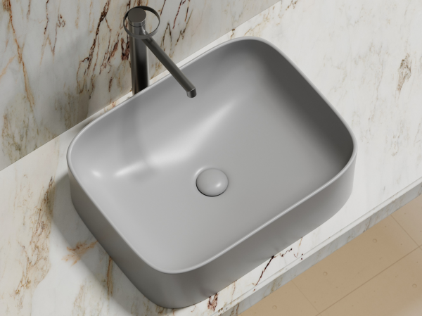 Умывальник чаша накладная прямоугольная (цвет Серый Матовый) Элемент (Element) 505x380x150мм