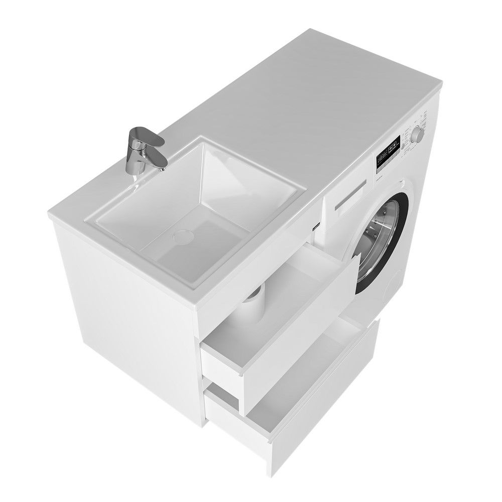 Тумба под раковину Санта Марс 48 см, 700262, над стиральной машиной, 2 ящика, подвесная, без ручек, белый(ум. Лидер 1100 литой мрамор)