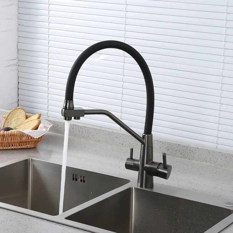 Смеситель для кухни с гибким изливом и подключением фильтра Maretti Eleganza EN31RGF14, оружейная сталь, артикул EN31RGF14