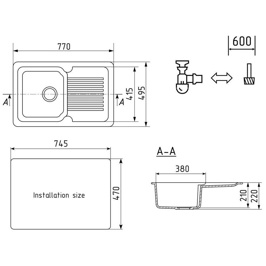 Кухонная мойка Ulgran U-506-345, шоколад, артикул U-506-345