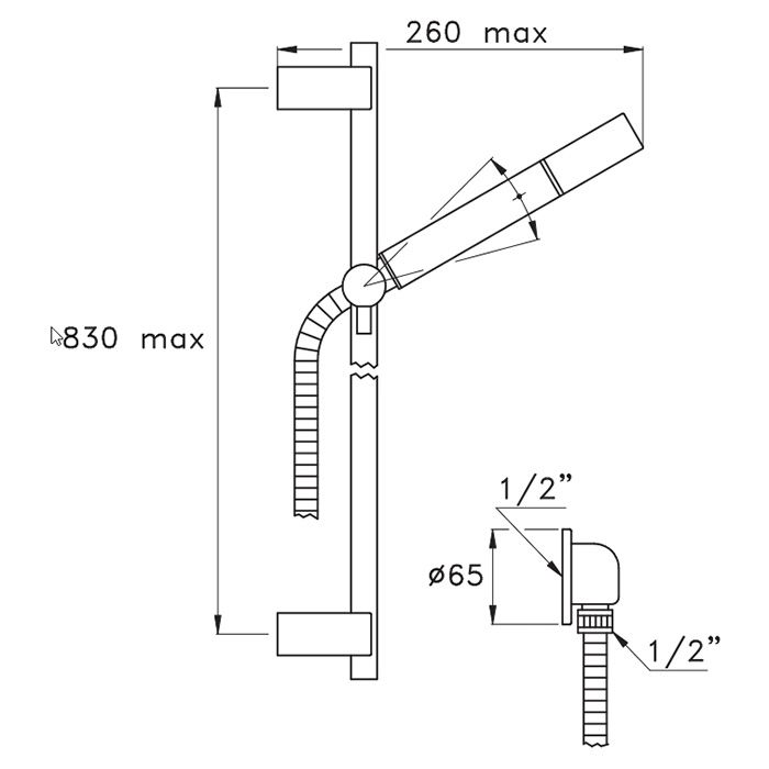 STELLA Душевой комплект с ручным душем, штангой, подводом воды и шлангом, цвет Brushed nickel PVD