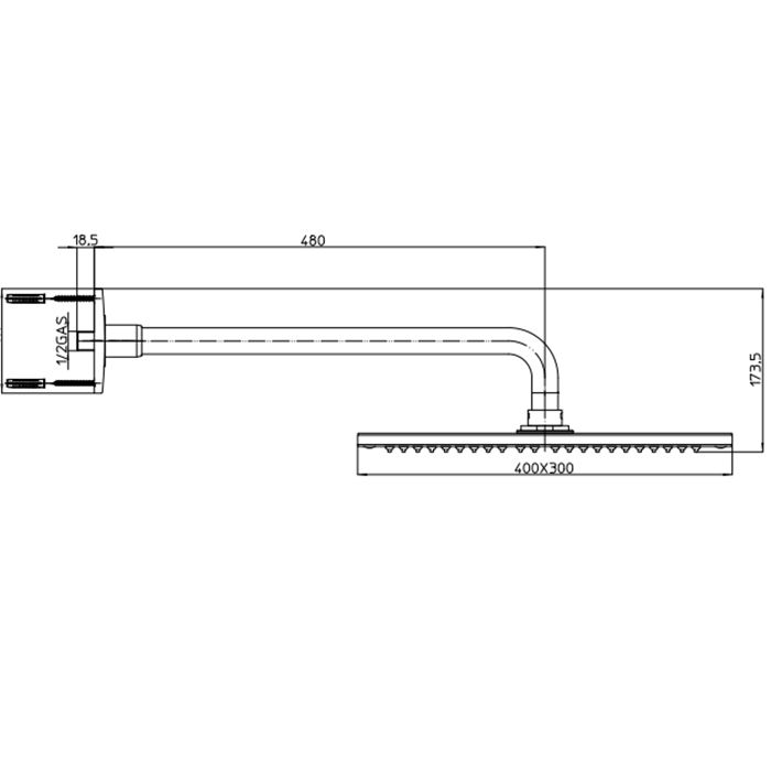 BOSSINI DREAM-RECTANGULAR Верхний душ 400 x 300 mm 1 режим, с держателем Ø 28 mm x 500 mm, цвет: хром