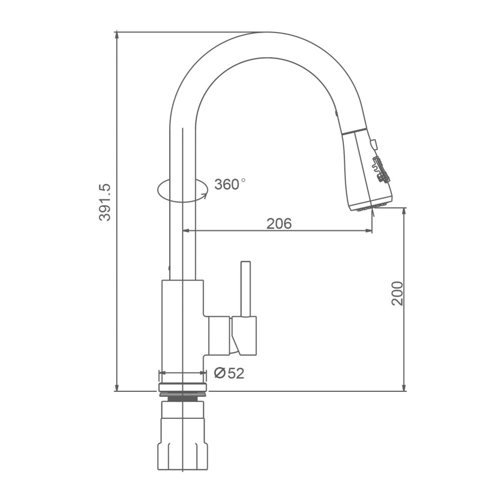 Смеситель для кухни с выдвижным изливом Splenka S203.49.06, черный