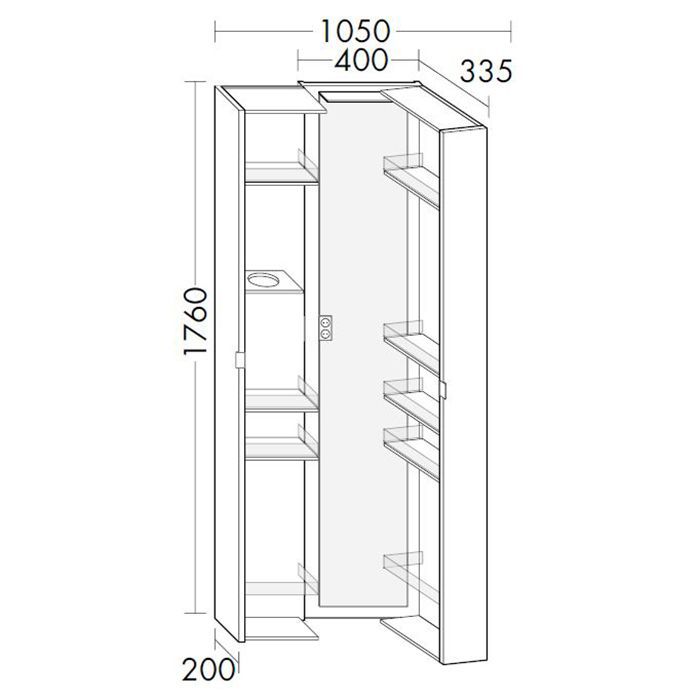 BURGBAD SYS30 Шкаф 400х335х1760 мм, подвес, 1 LED 4000K IP24, 2 створки с полками, держ фена, зеркало, 2 розетка внутри, ручки хром, цв белый матовый BURGBAD SYS30 Шкаф 400х335х1760 мм, подвес, 1 LED 4000K IP24, 2 створки с полками, держ фена, зеркало, 2 розетка внутри, ручки хром, цв белый матовый