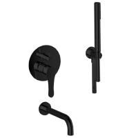 Bongio O'Clock Смеситель для ванны настенный встраиваемый, однорычажный, с изливом, ручным душем и шлангом, цвет черный матовый